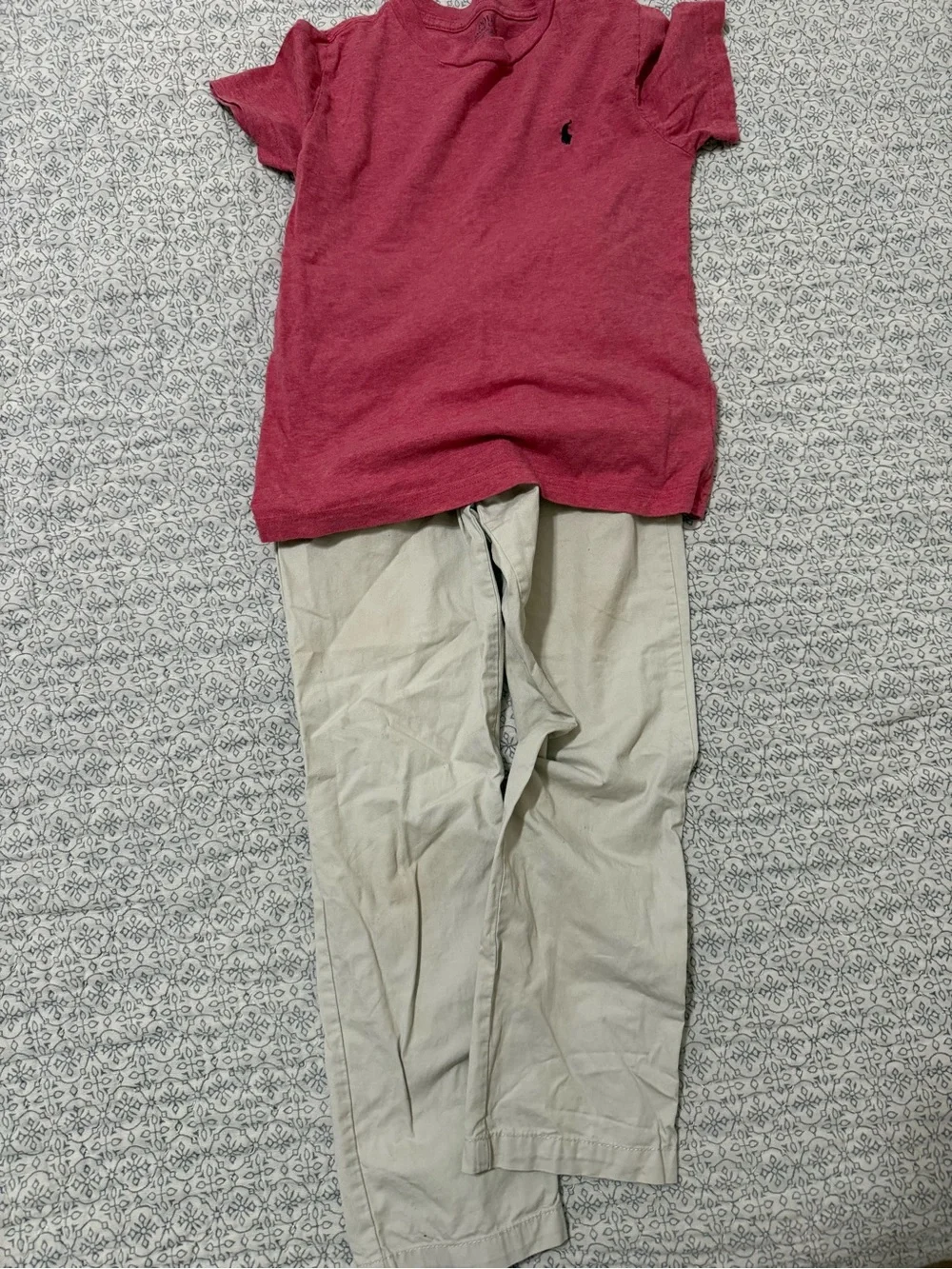 Ralph Lauren Berry Red Tee with Light Khaki Pants